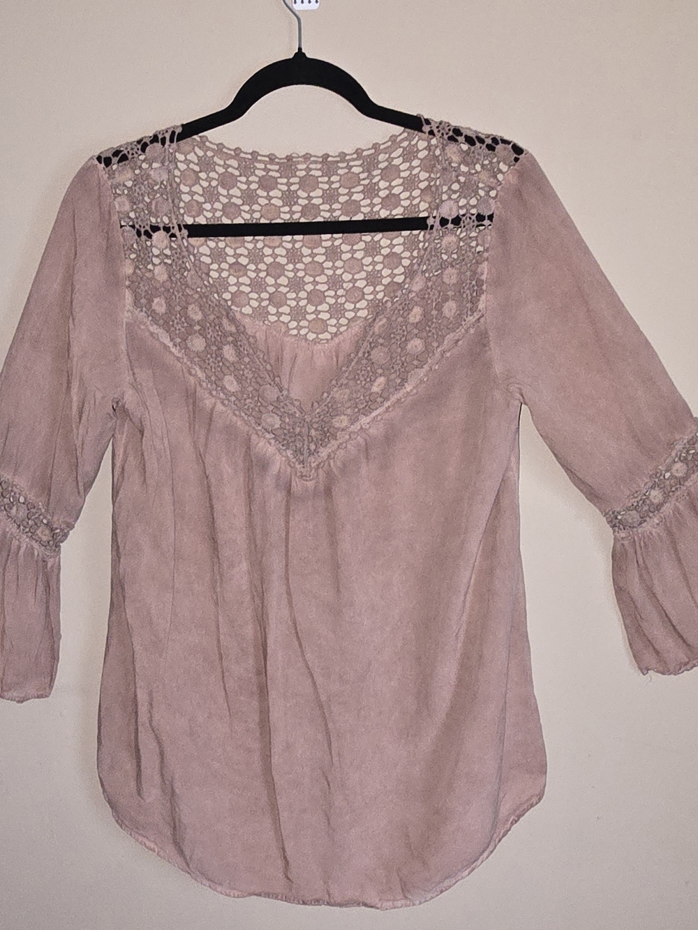 Lace Yoke V-Neck Blouse in Brown Hobo Western Rodeo Sz Med Boho Lightweight